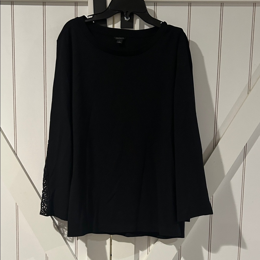 Ann Taylor Black Blouse with Lace Sleeves